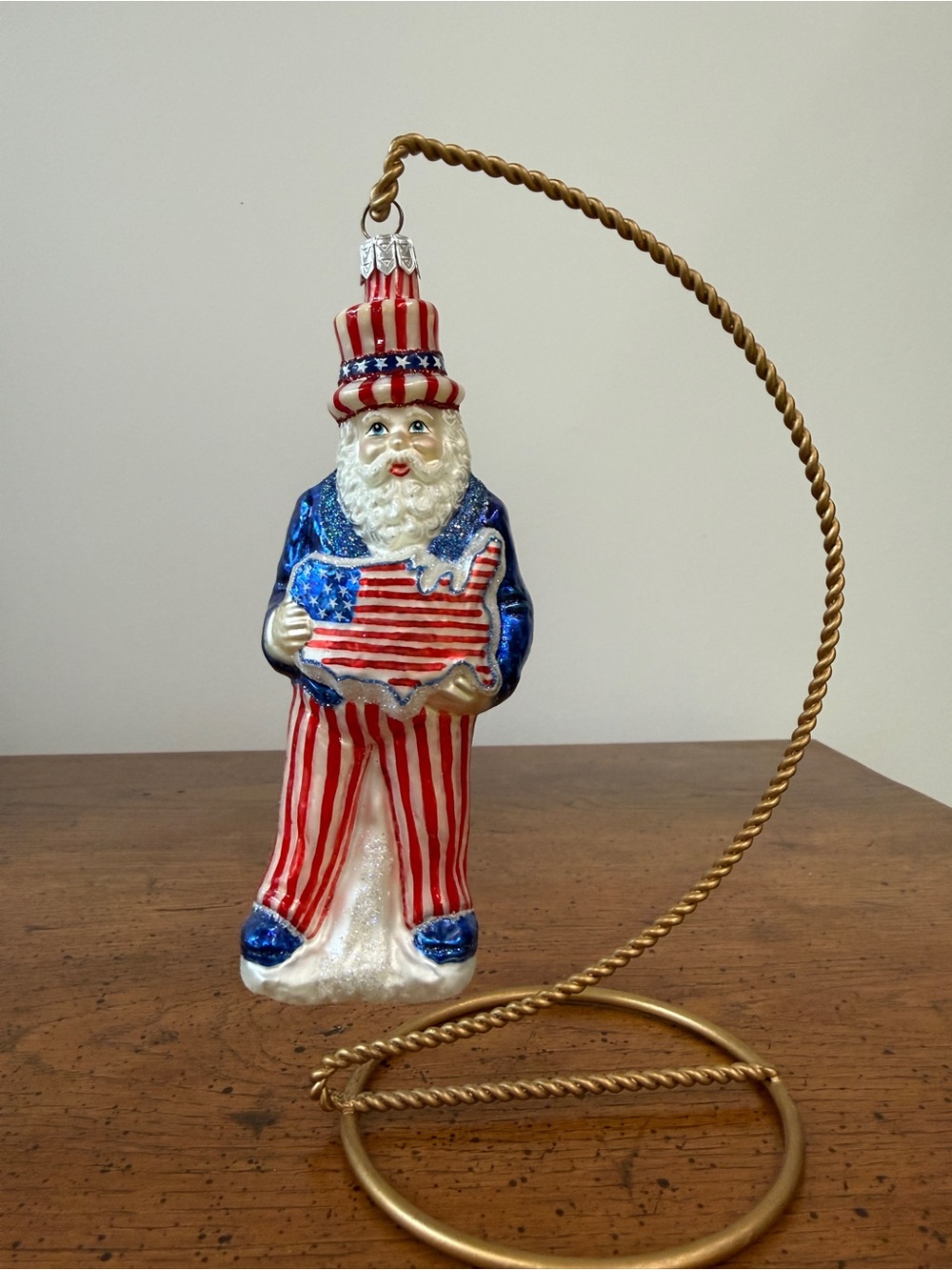 Slavic Treasures Glass Patriotic Uncle Sam Ornament in Red, White & Blue